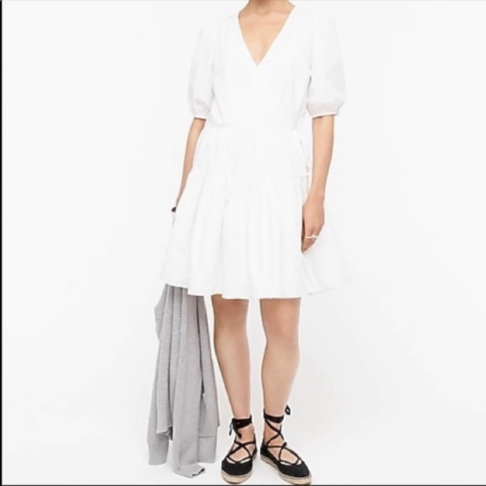 J. Crew white Puff-sleeve cotton poplin wrap dress XS